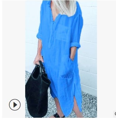 Elegant Solid Color Slit Shirt Dress