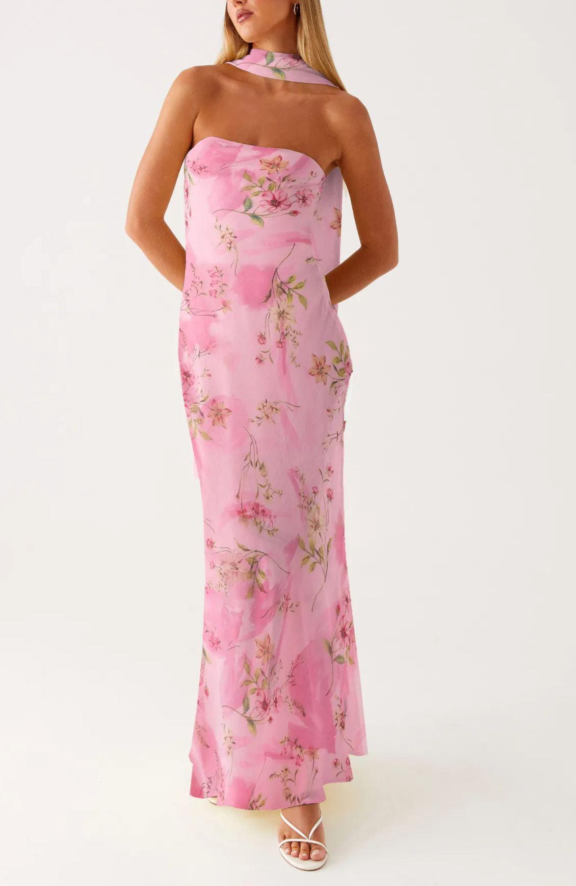 Digital print backless dress