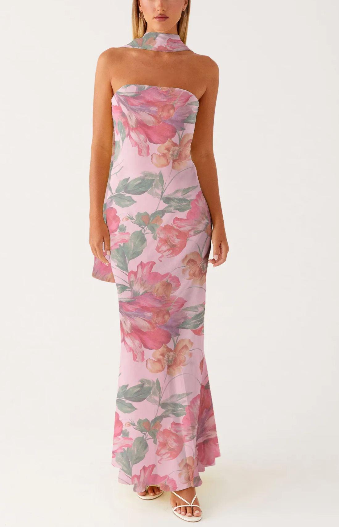 Digital print backless dress