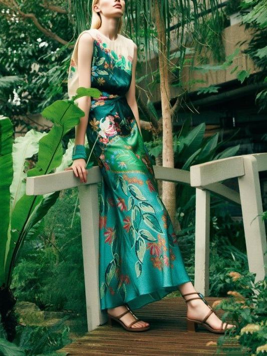 Exquisite Twisted Draped Floral Print Maxi Dress