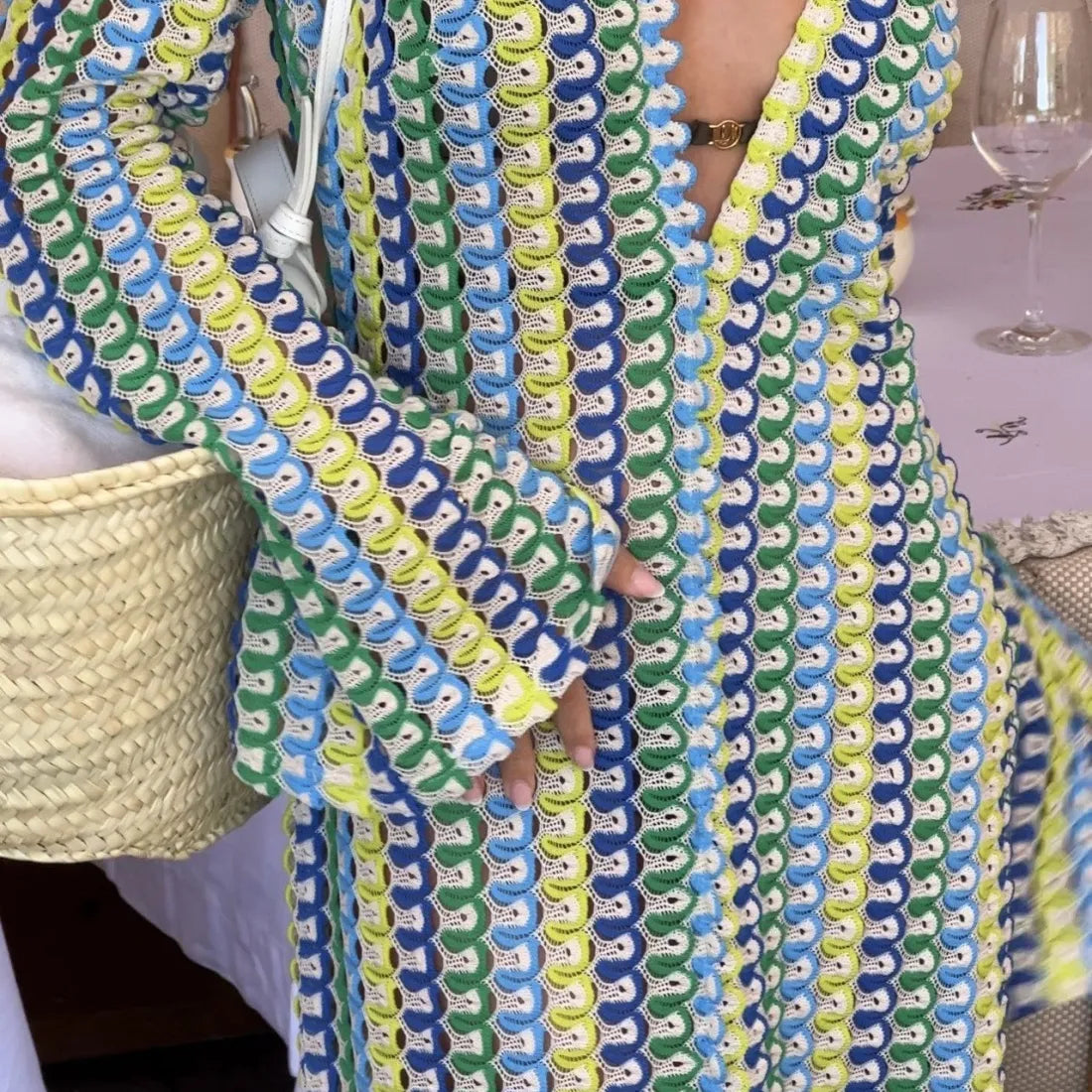 Vibecurve® Women’s Striped Maxi Dress Long Knit Beach Dresses Loose Fit Sexy Summer Contrast Color Side Slit Hollow Out Sundress