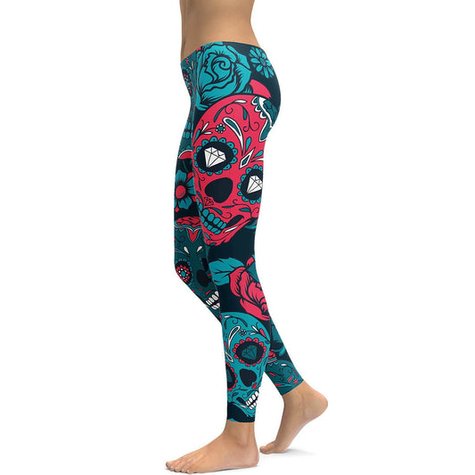 Blue Sugar Skull Leggings