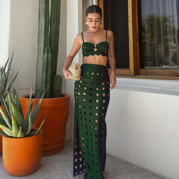 Vibecurve® Laser Cutting Circularity Bikini Swimsuit and Split Skirt