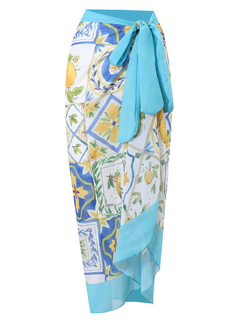Vibecurve® Floral Print Ruffles Strap One Piece With Bathing Suit Wrap Skirt
