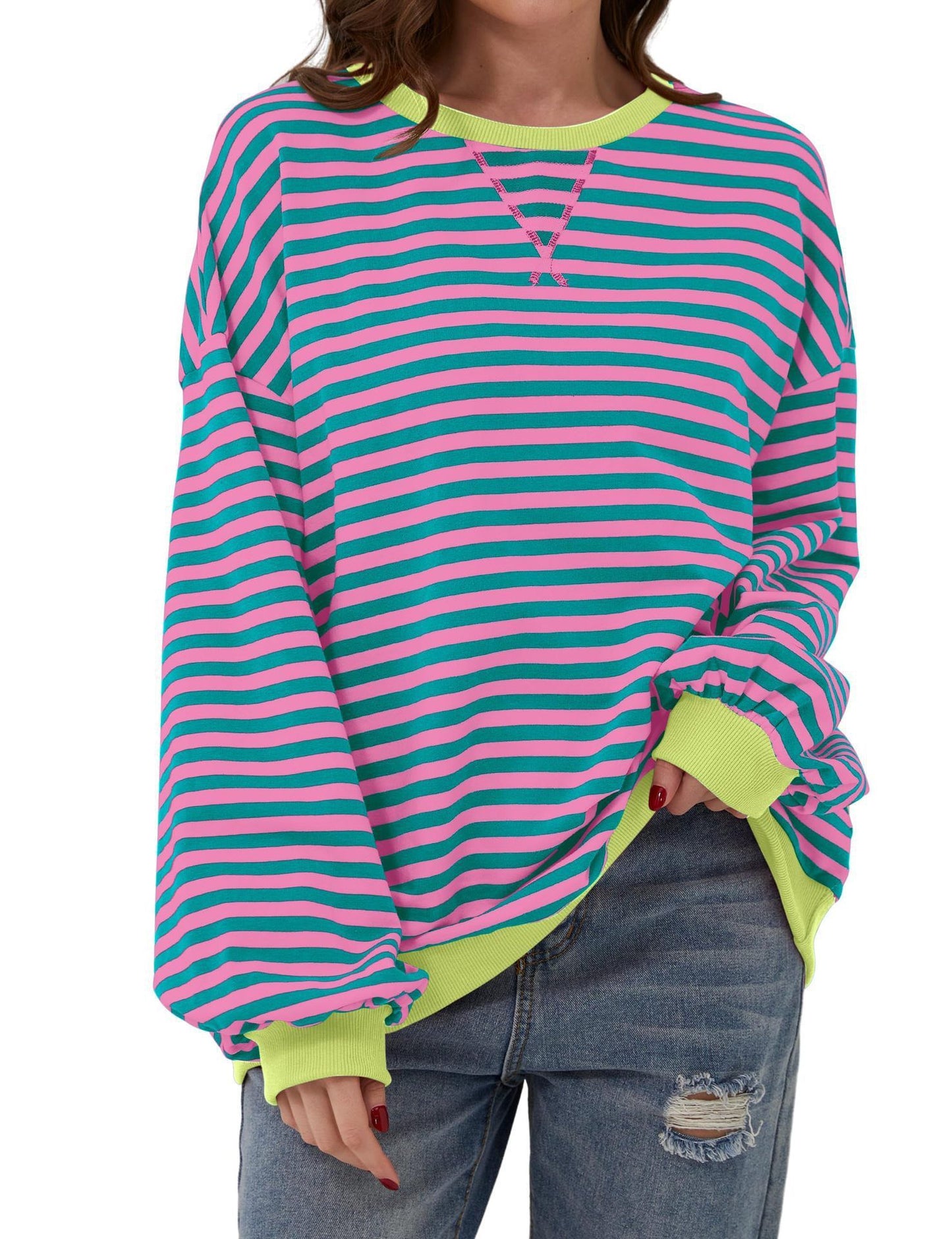 WOMEN'S OVERSIZED STRIPED LONG SLEEVE PULLOVER (BUY 2 FREE SHIPPING)