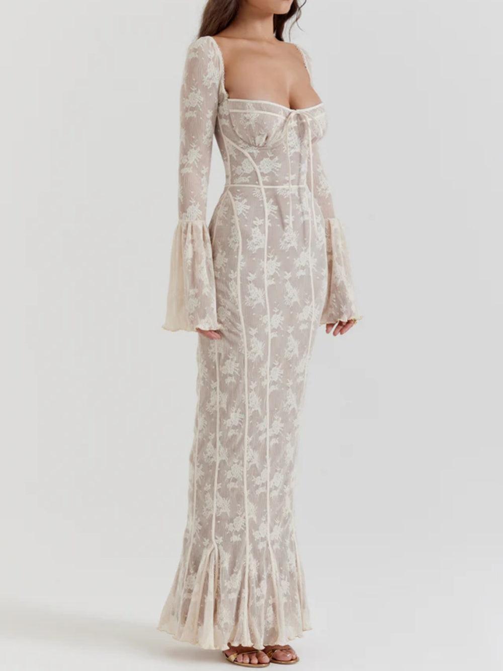 Delilah Vintage Cream Lace Maxi Dress