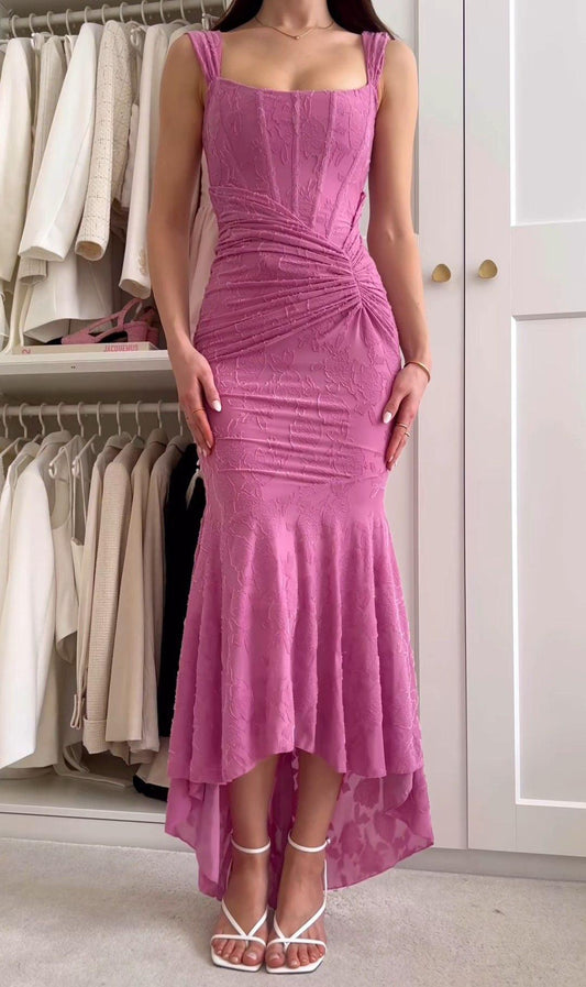 Dark Pink bell floral maxi dress