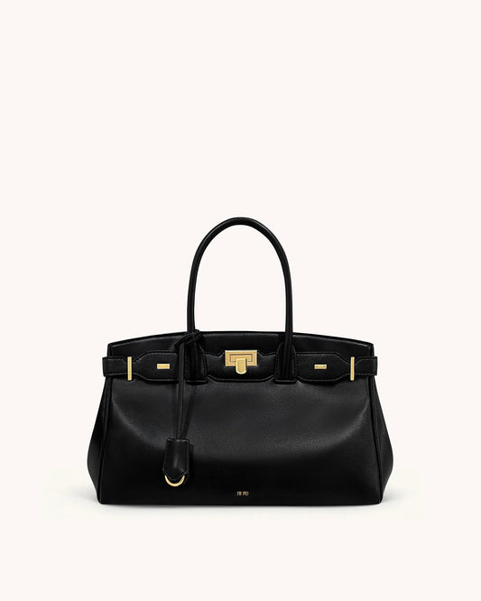Ziva Metal Lock Decoration Tote Bag - Black