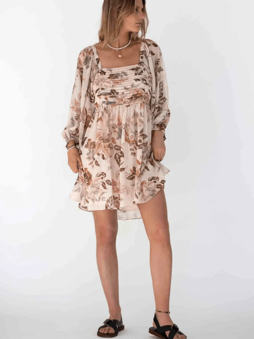 Square Neck Sleeve Mini Dress