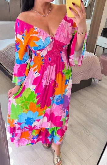 🔥💃V-neck Floral Seaside Vacation Loose Dress