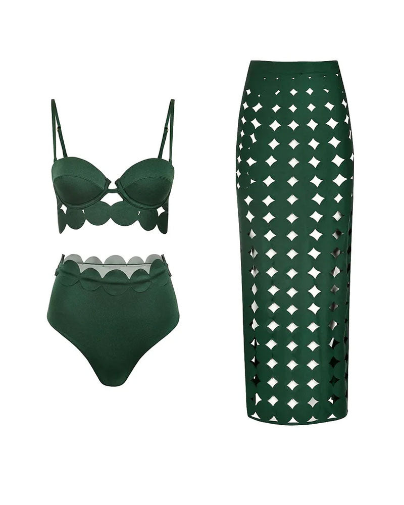 Vibecurve® Laser Cutting Circularity Bikini Swimsuit and Split Skirt