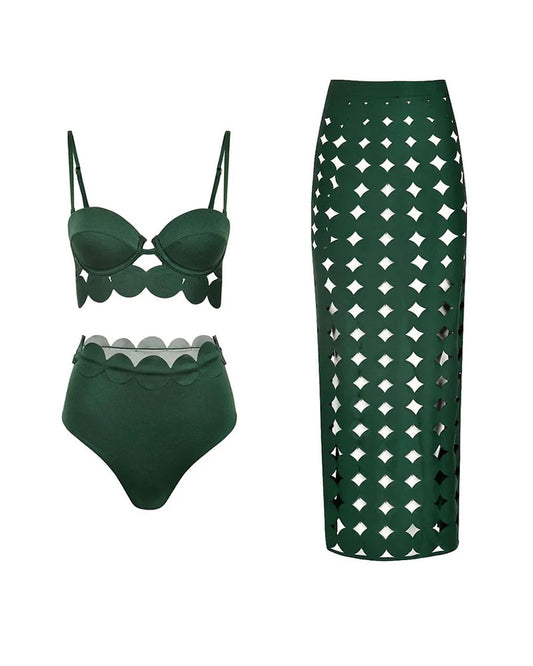 Vibecurve® Laser Cutting Circularity Bikini Swimsuit and Split Skirt