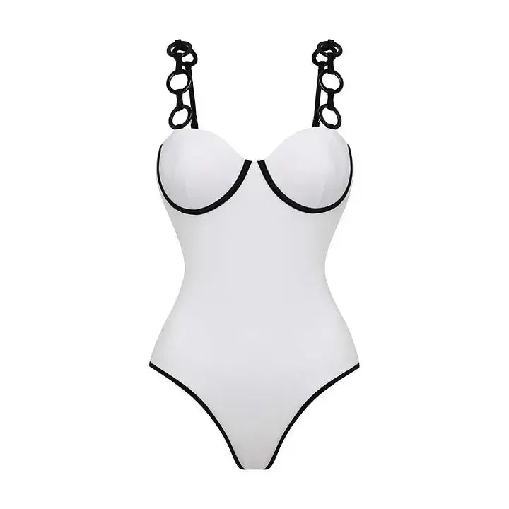 Vibecurve® Women's Ring Strap Push Up onePiece Swimsuit and Matching Skirt Set BathingSuit Outdoorfun