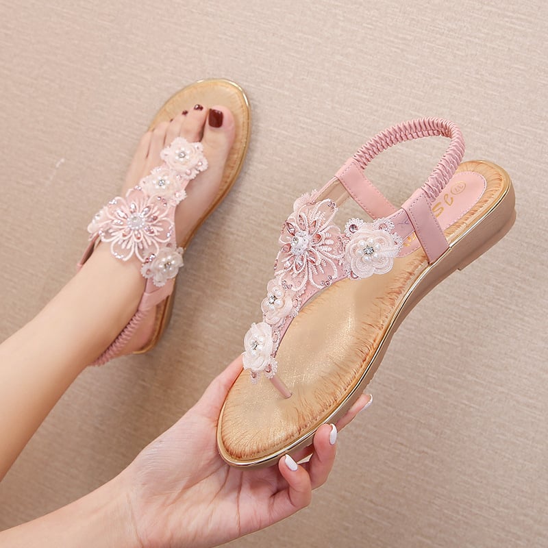Rhinestone Floral Pattern Slingback Summer Beach Sandals