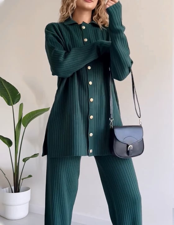 Casual Striped Jacquard Knitted Two-pieces Set