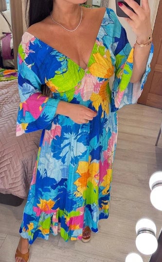🔥💃V-neck Floral Seaside Vacation Loose Dress