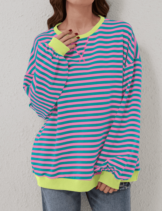 WOMEN'S OVERSIZED STRIPED LONG SLEEVE PULLOVER (BUY 2 FREE SHIPPING)