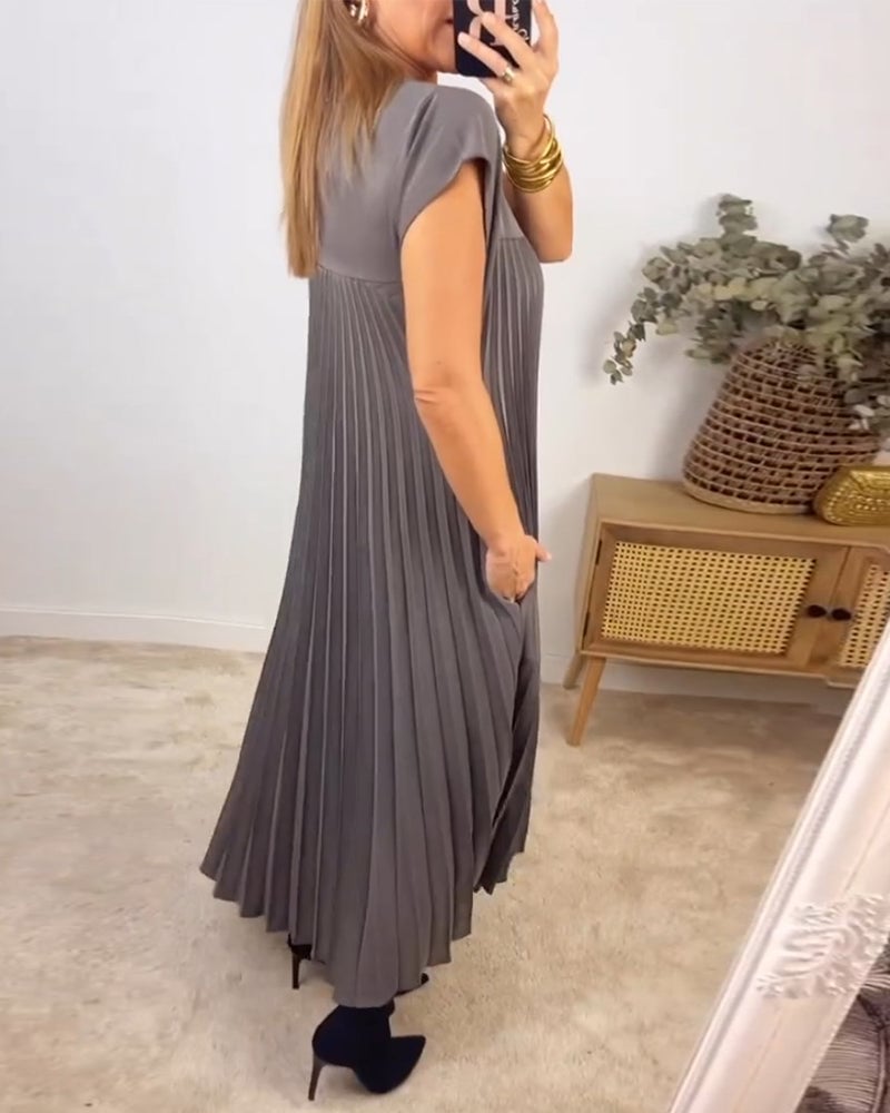 🔥Hot sale 49% OFF🔥Women Pleated Simple Solid Colour Dress