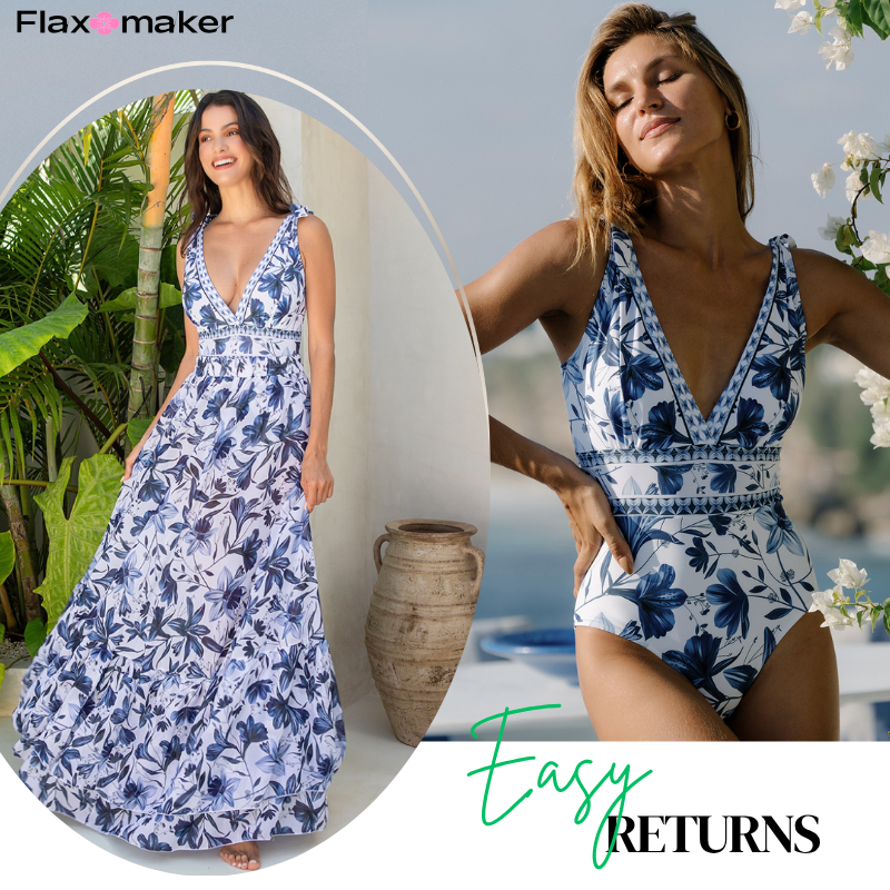 V Neck Lace Up Printed One Piece Swimsuit and Skirt
