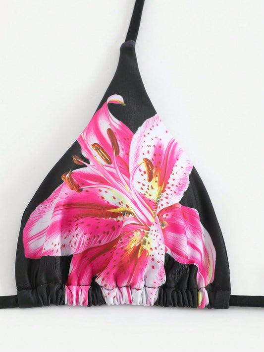 Vibecurve®  Women's Halter Triangle Bikini Sets Floral 3 Piece Swimsuit Bathing Suit Cover Up Long Skirt