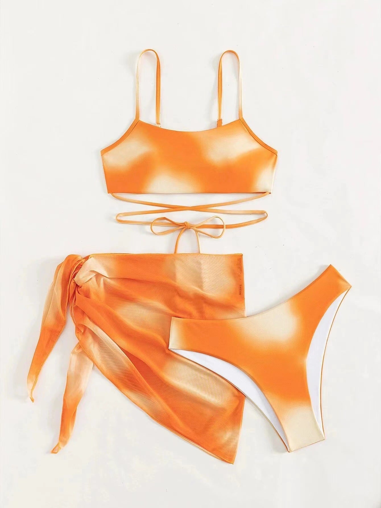 Vibecurve® Tie-Dye Bikini Swimsuit Women's Three-Piece Mesh Skirt
