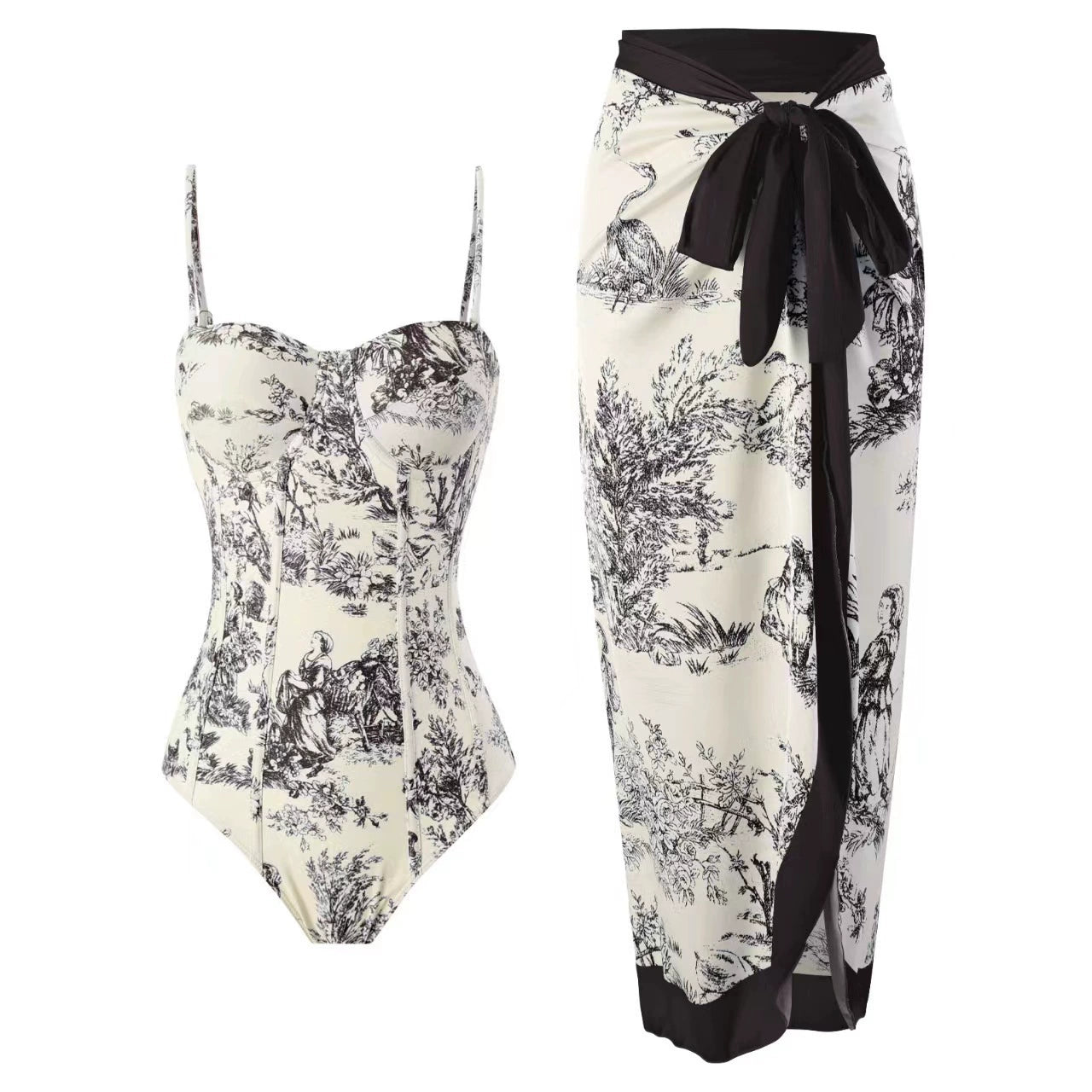 Vibecurve® Pool Party Outfits for Women Swimsuit with Skirt Retro Swimsuit Hawaiian Outfits Beachwear Outfits Bikini Cover Up