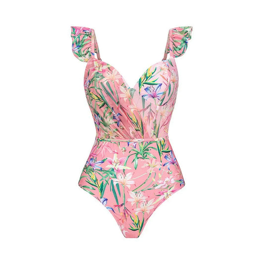 Vibecurve® Women's One Piece Swimsuit with Beach Cover up Wrap Skirt Sarong Retro Floral Print Bikini Set Two Piece Bathing Suit