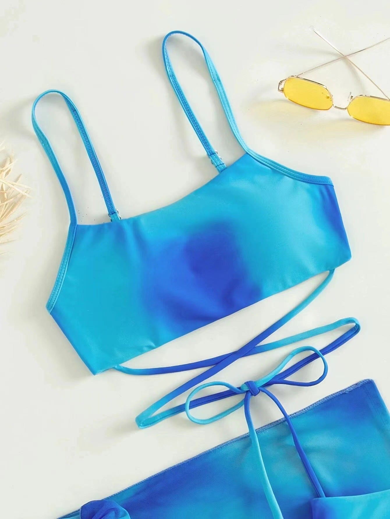 Vibecurve® Tie-Dye Bikini Swimsuit Women's Three-Piece Mesh Skirt