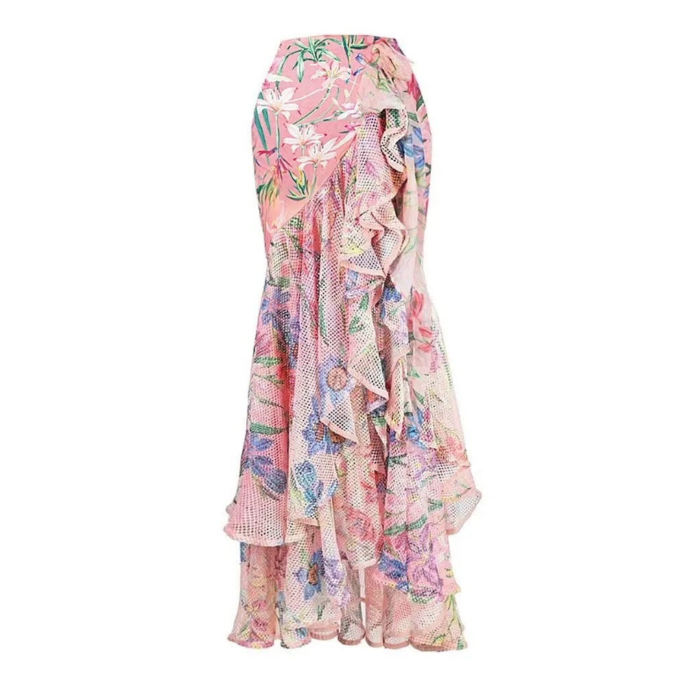 Vibecurve® Women's One Piece Swimsuit with Beach Cover up Wrap Skirt Sarong Retro Floral Print Bikini Set Two Piece Bathing Suit