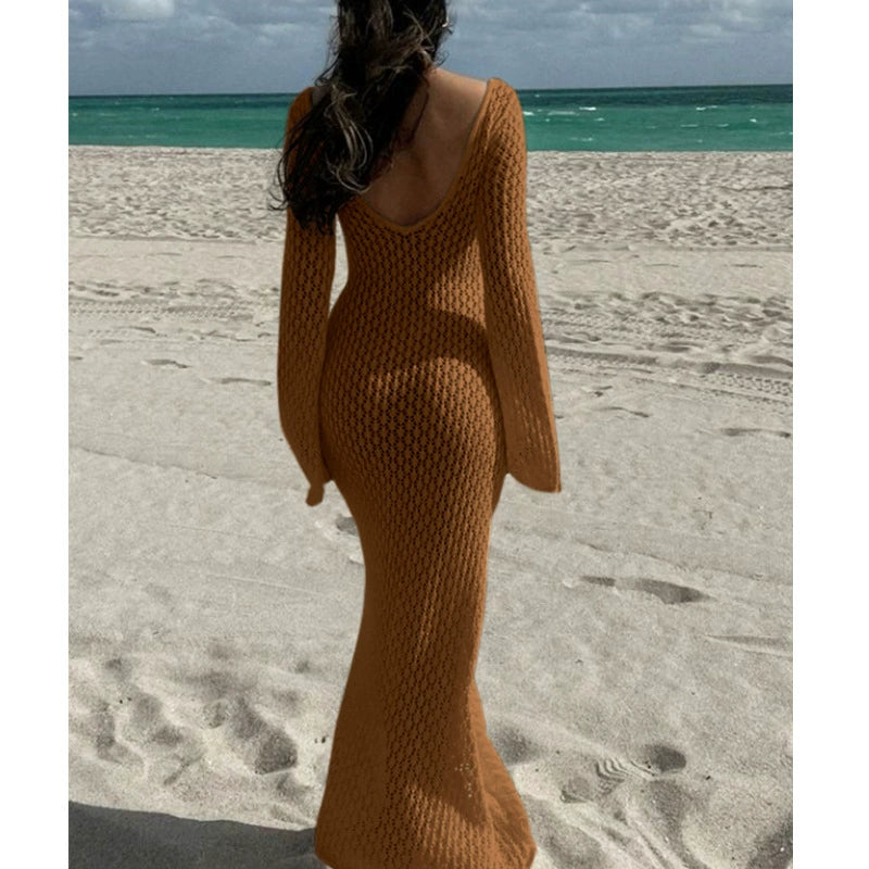Vibecurve® Crochet Long Sleeve Cut Out Cover-up