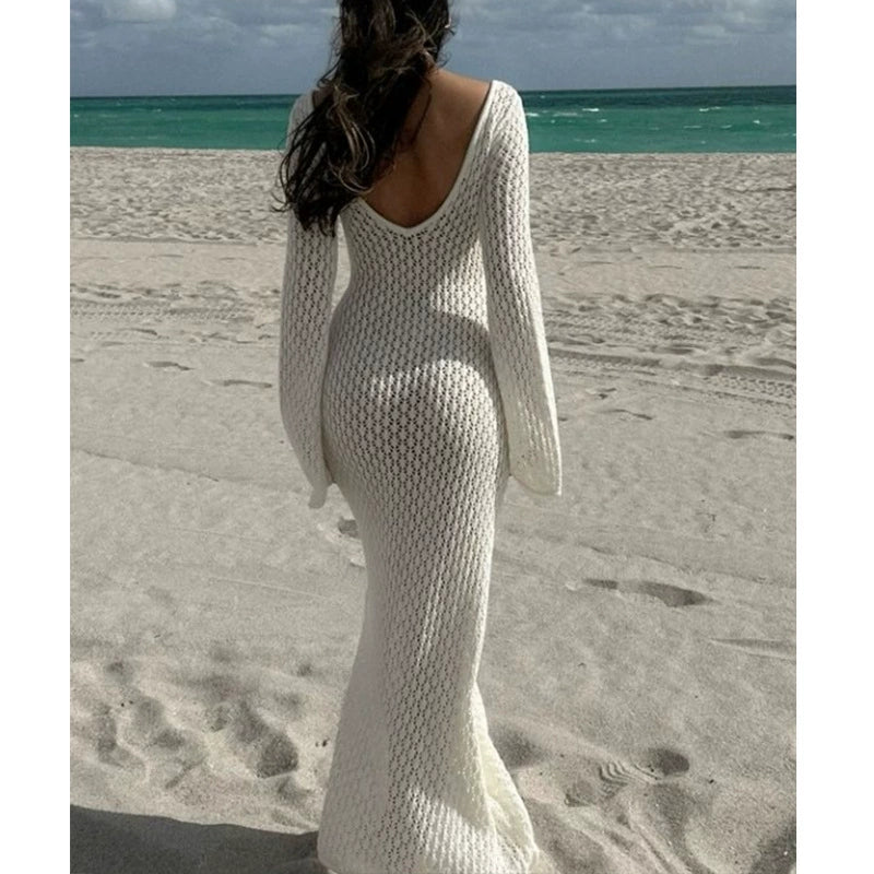 Vibecurve® Crochet Long Sleeve Cut Out Cover-up