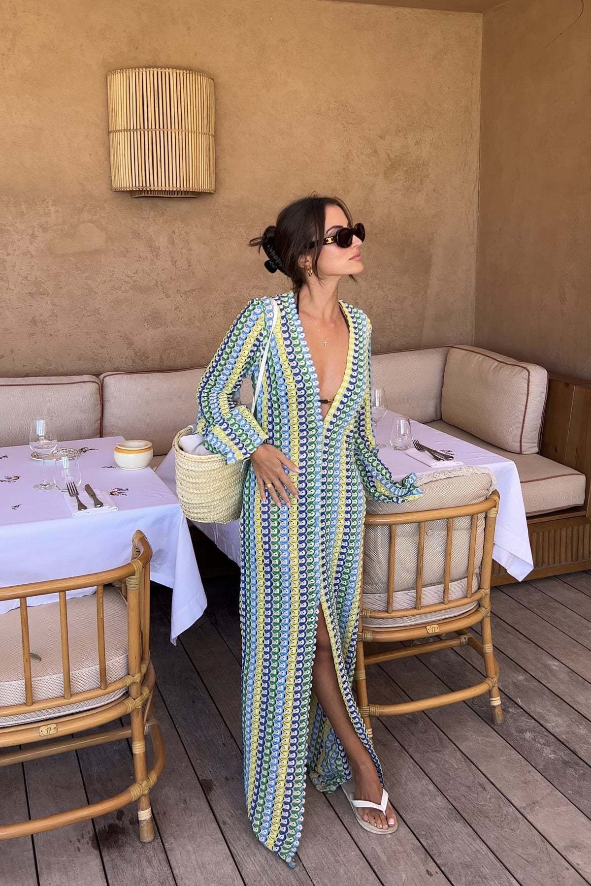 Vibecurve® Women’s Striped Maxi Dress Long Knit Beach Dresses Loose Fit Sexy Summer Contrast Color Side Slit Hollow Out Sundress