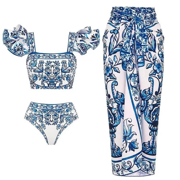 Vibecurve® Printed Sunscreen Swimsuit and Skirt/Sarong