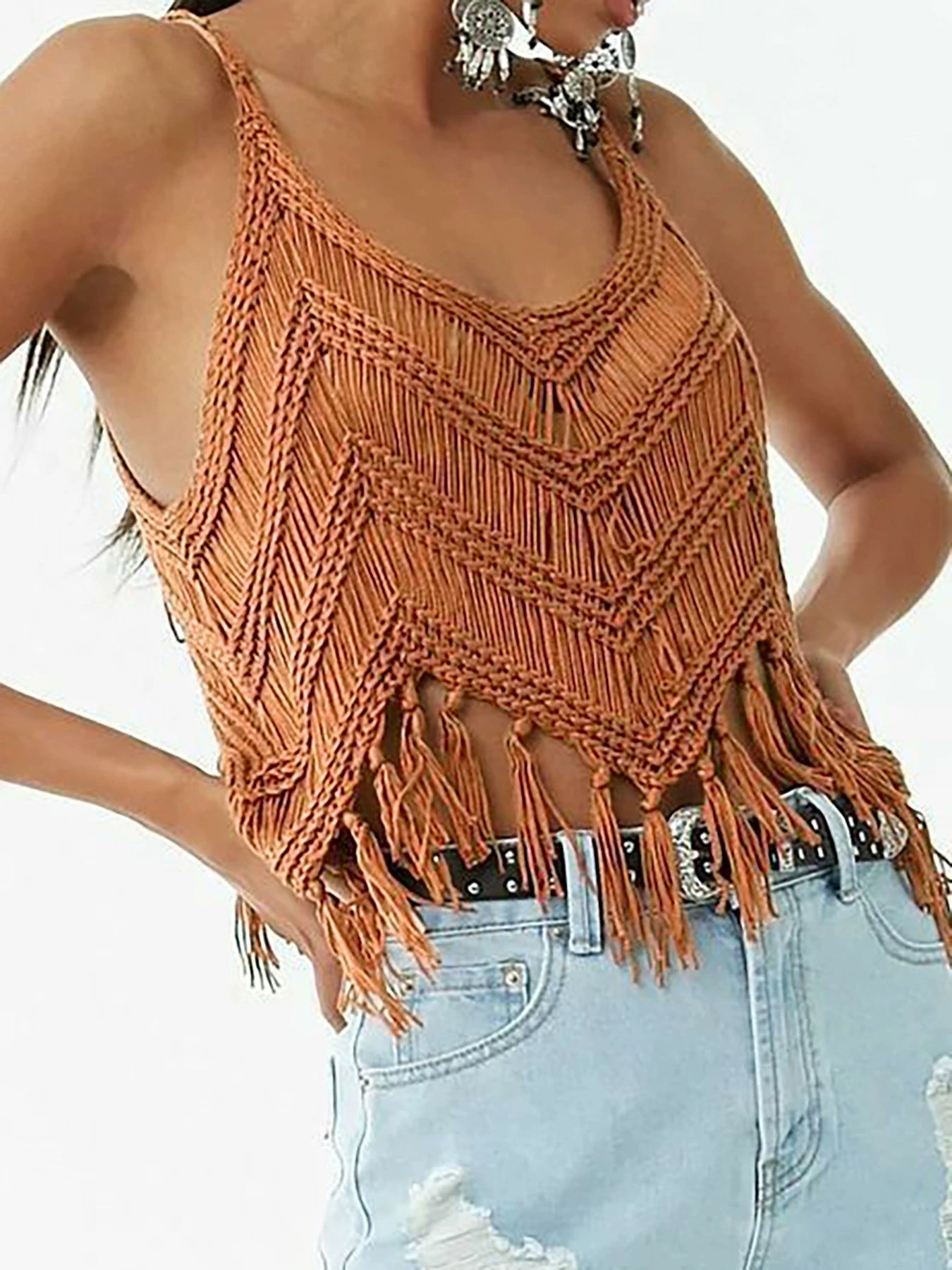 Vibecurve® Women's Plain Fringe Trim Cami Top