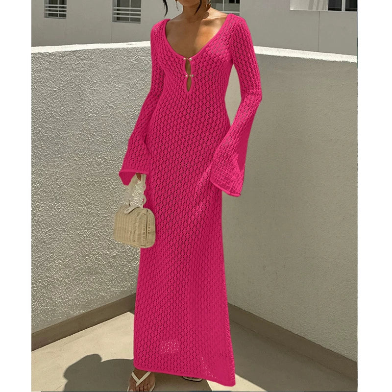 Vibecurve® Crochet Long Sleeve Cut Out Cover-up