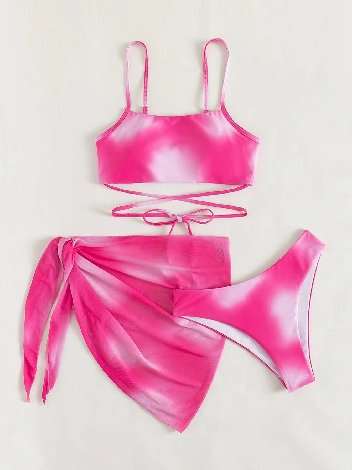 Vibecurve® Tie-Dye Bikini Swimsuit Women's Three-Piece Mesh Skirt