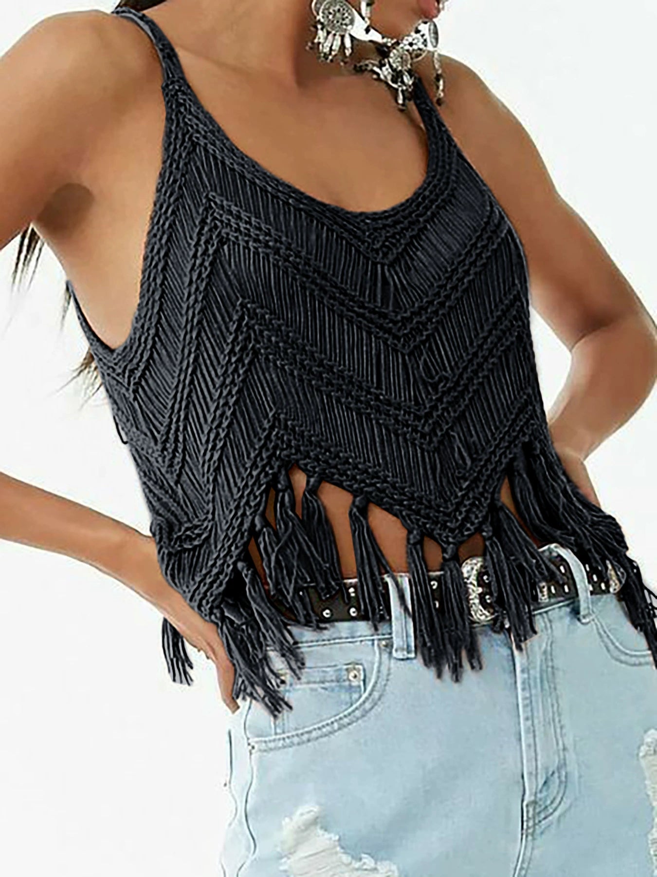 Vibecurve® Women's Plain Fringe Trim Cami Top