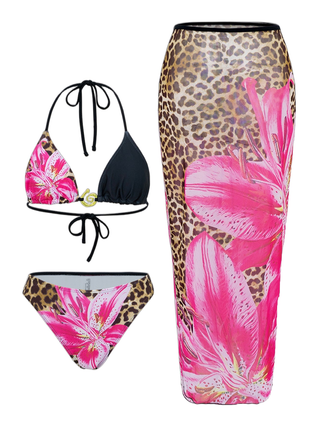 Vibecurve®  Women's Halter Triangle Bikini Sets Floral 3 Piece Swimsuit Bathing Suit Cover Up Long Skirt