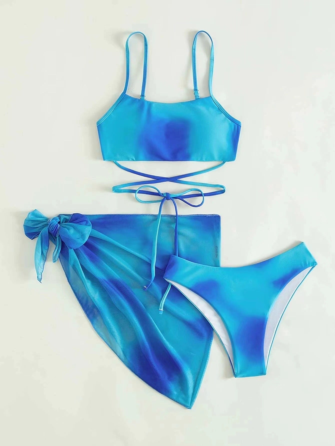 Vibecurve® Tie-Dye Bikini Swimsuit Women's Three-Piece Mesh Skirt