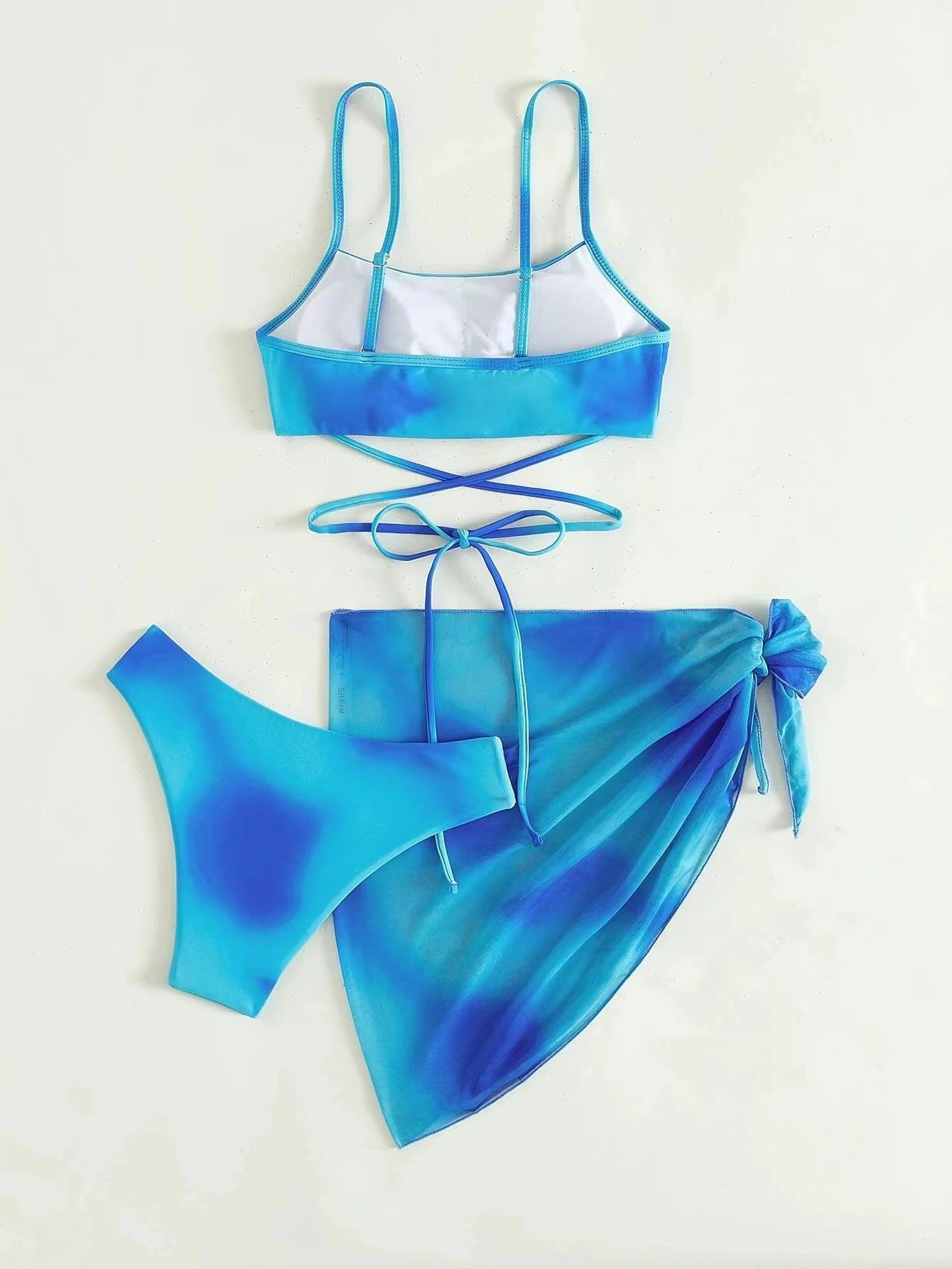 Vibecurve® Tie-Dye Bikini Swimsuit Women's Three-Piece Mesh Skirt