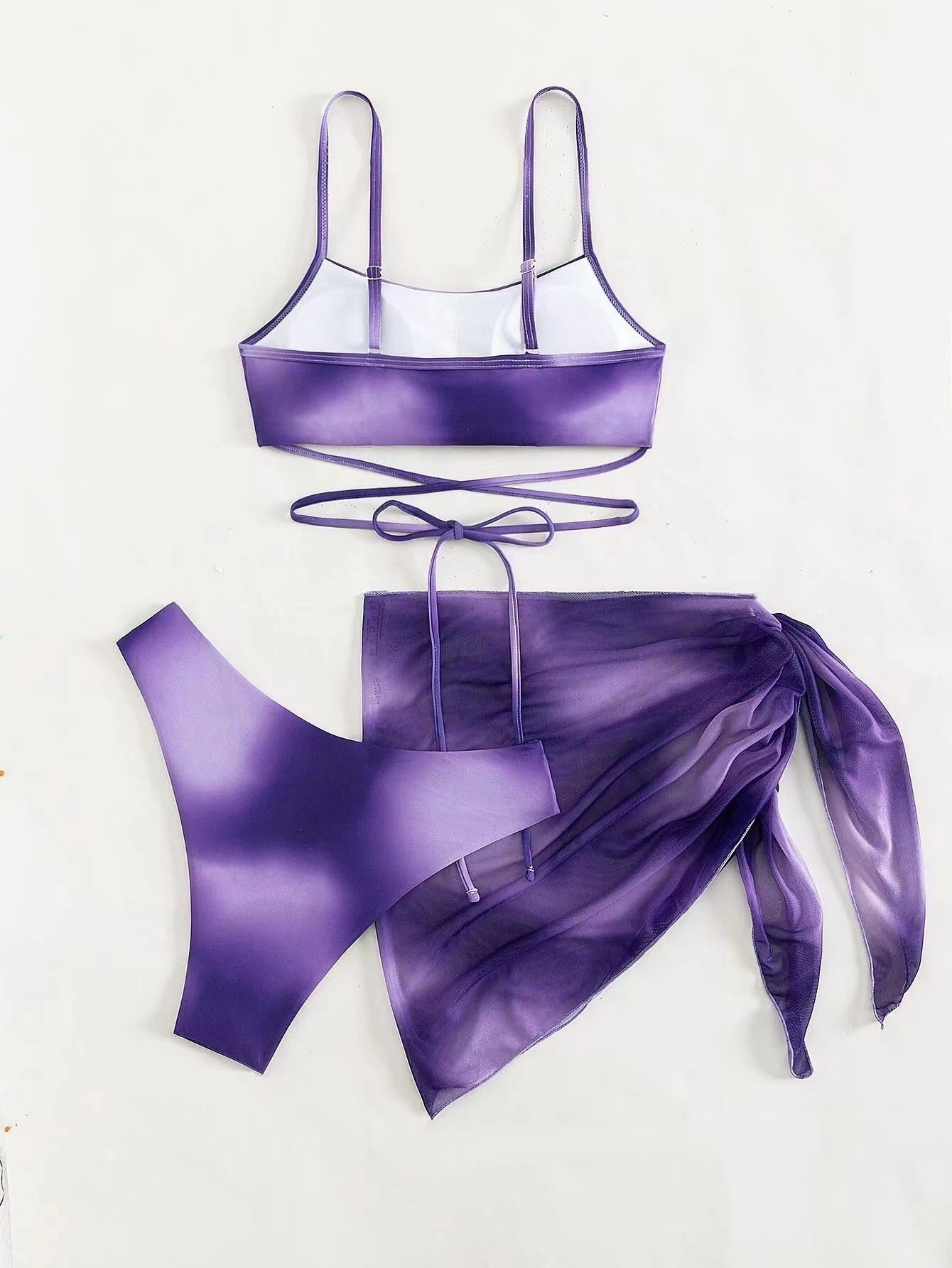 Vibecurve® Tie-Dye Bikini Swimsuit Women's Three-Piece Mesh Skirt
