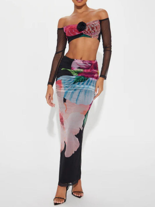 Printed mesh skirt set