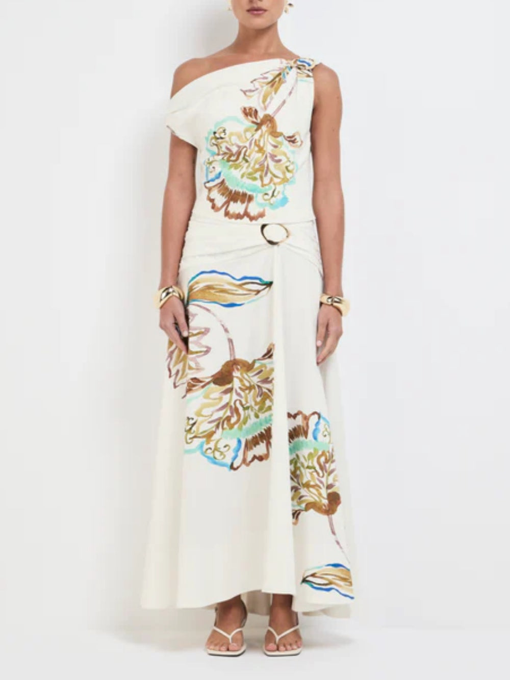 Ink Print Off-shoulder Top + Skirt Set