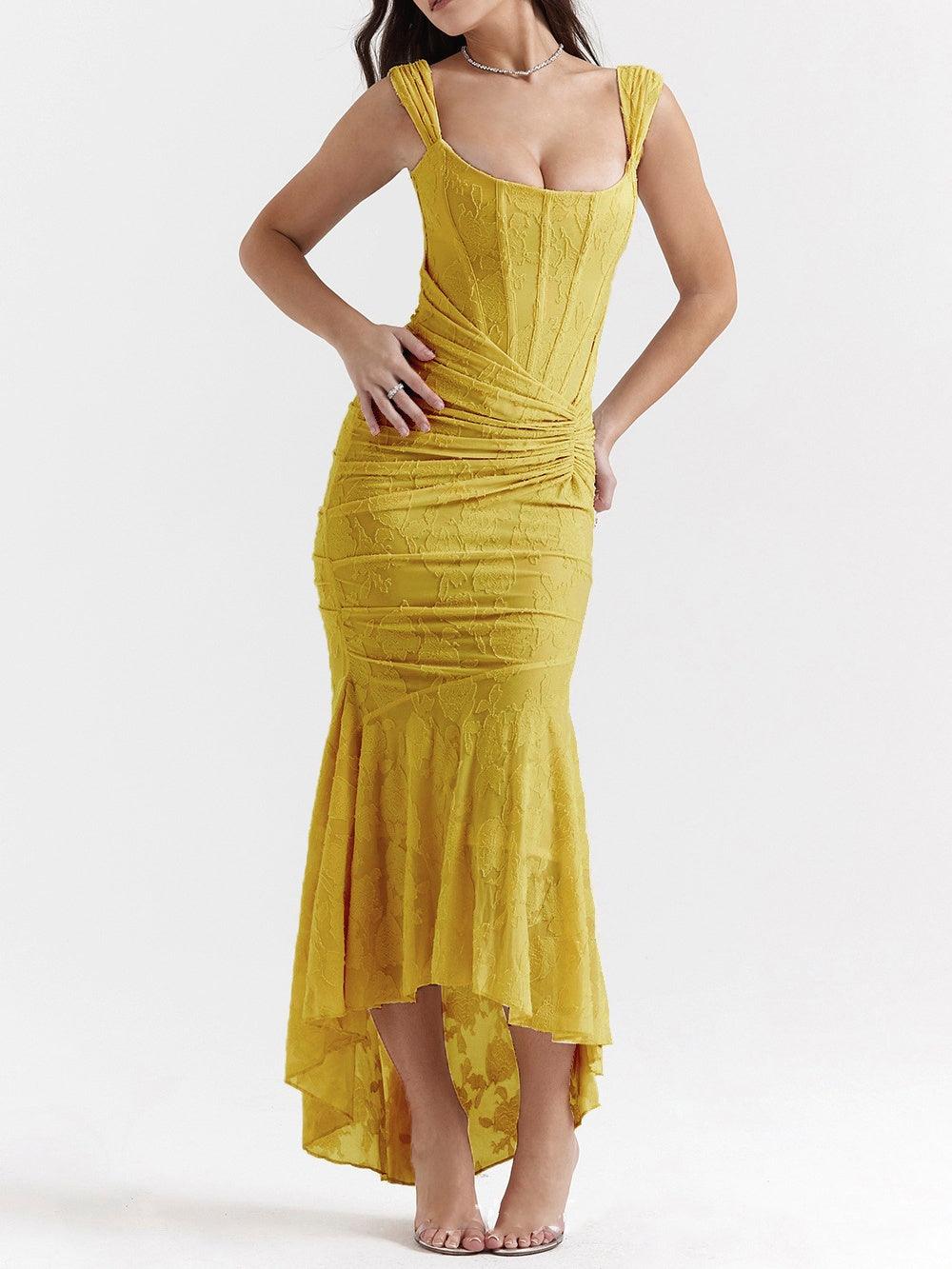 Yellow bell floral maxi dress