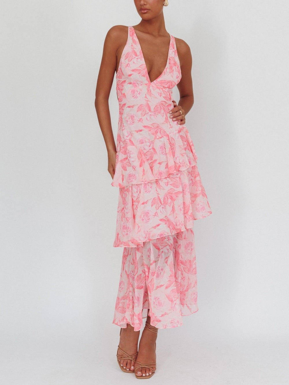 Strappy Back Maxi Dress Floral Pink