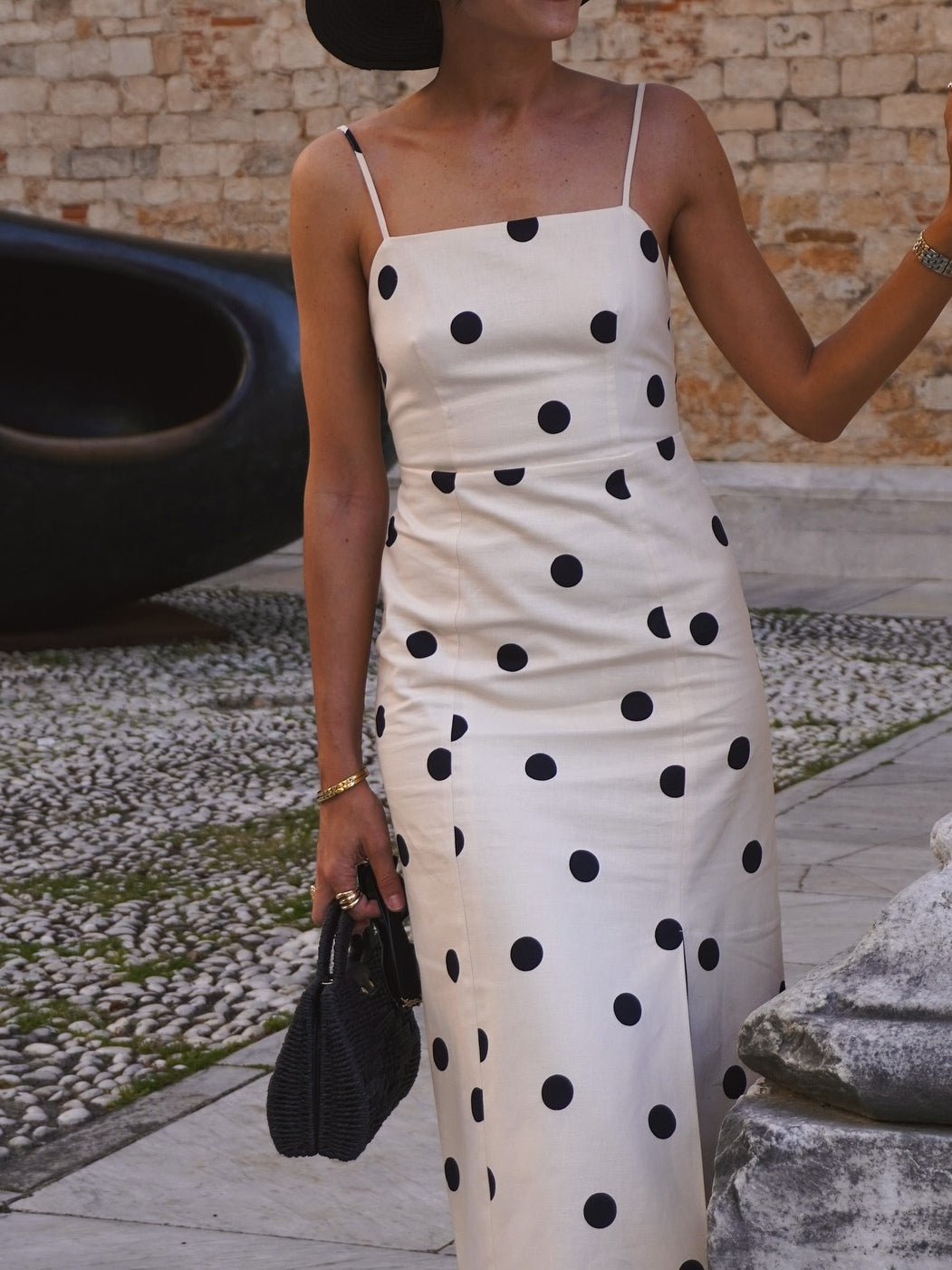 Strappy Midi Length Polka Dot Dress
