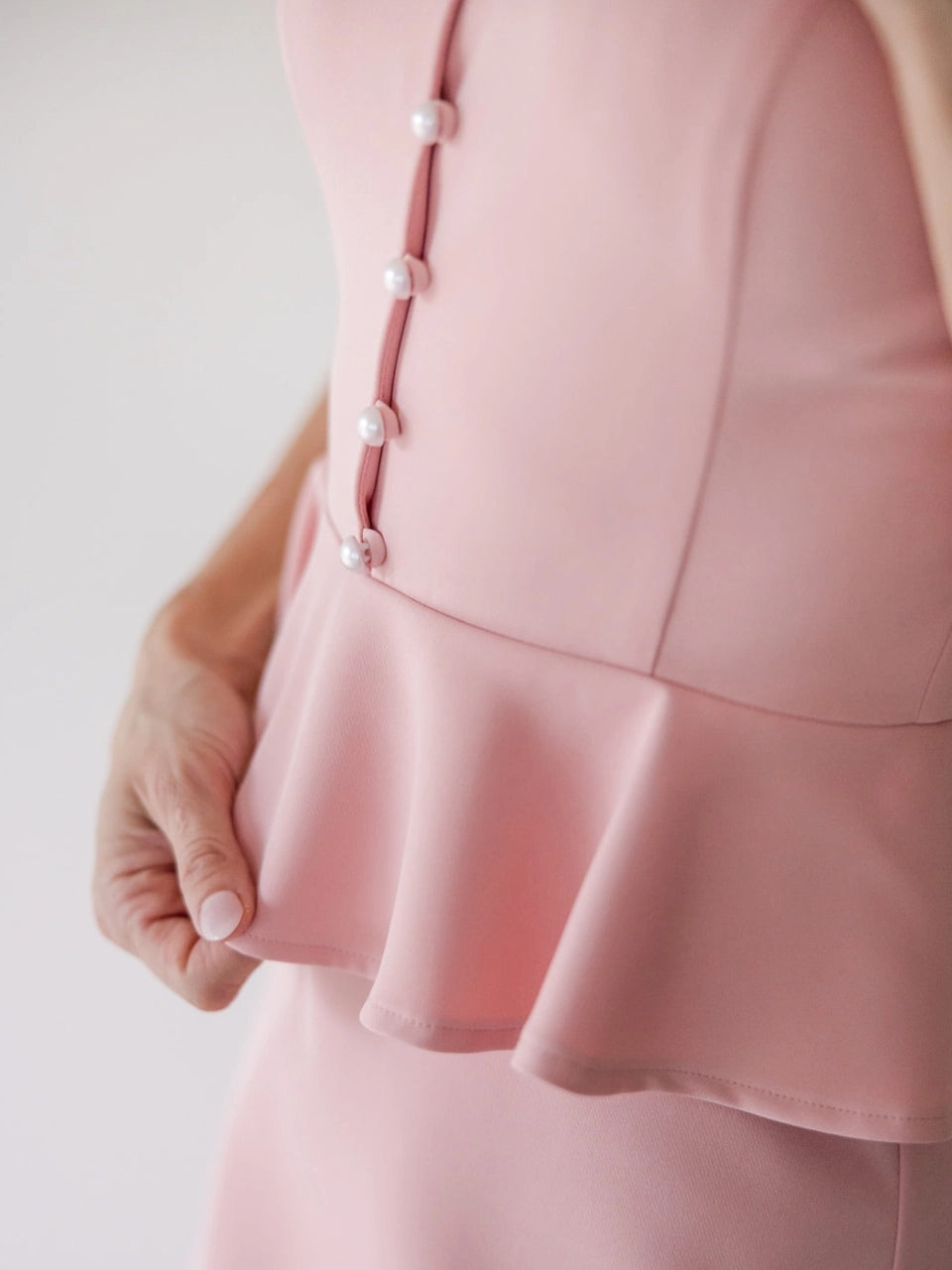 Elegant Little Doll Collar Pearl Ruffle Midi Dress