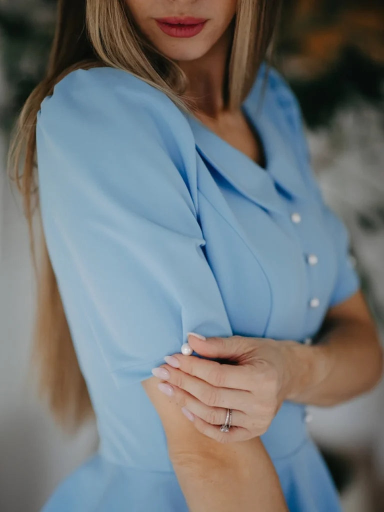 Elegant Little Doll Collar Pearl Ruffle Midi Dress