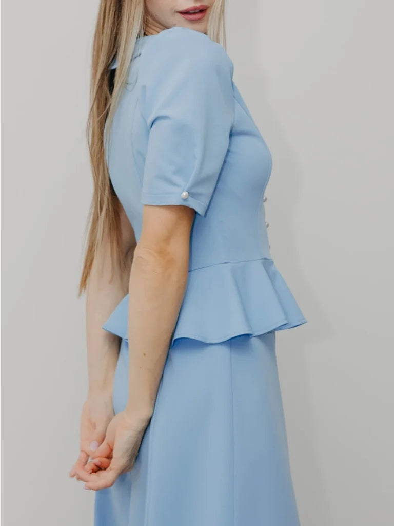 Elegant Little Doll Collar Pearl Ruffle Midi Dress