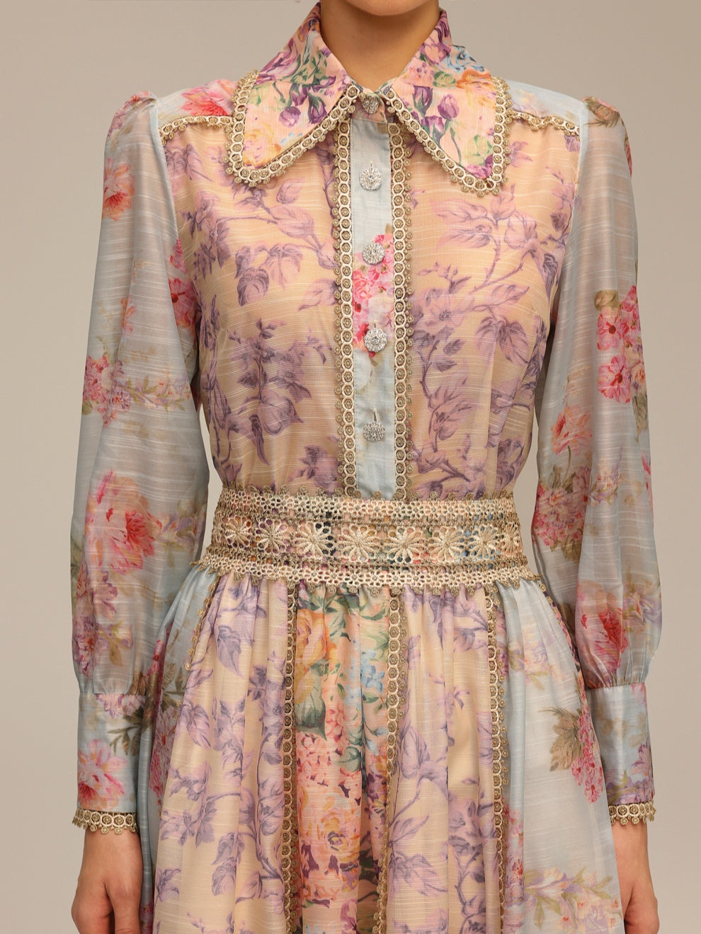 Bohemian Long Sleeve Floral Print Lace Top and Skirt 2-Piece Set